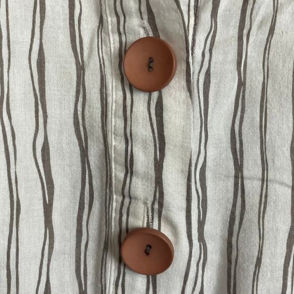 Terra SJ Apparel Top Size M White Taupe Wired Collar Button Popover Lagenlook - Picture 4 of 7